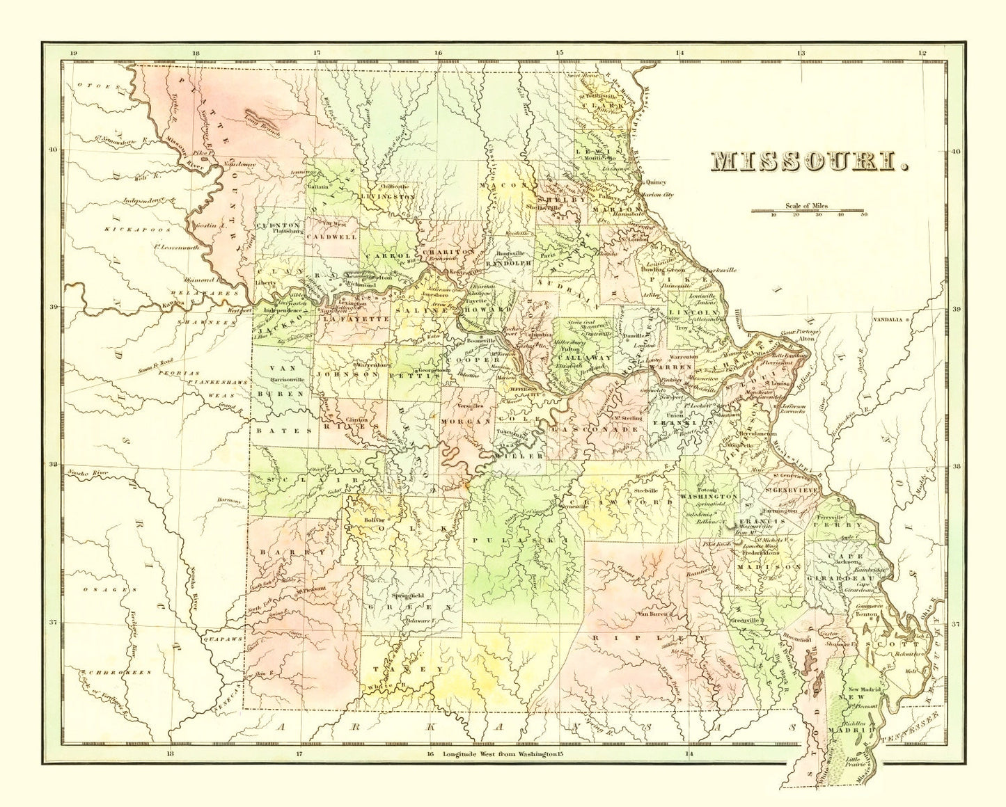 Vintage Map of Missouri, 1838