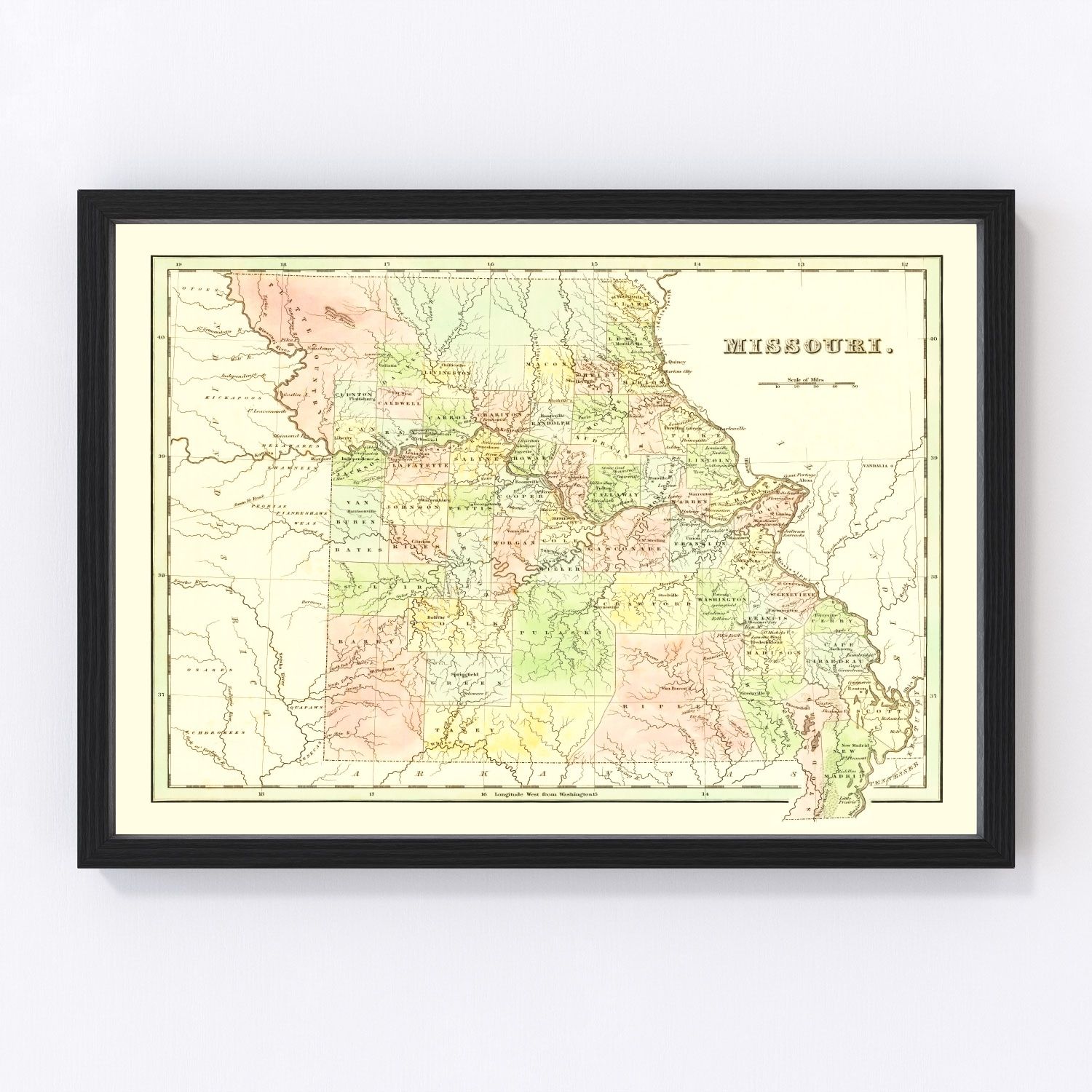 Vintage map of Missouri, 1838