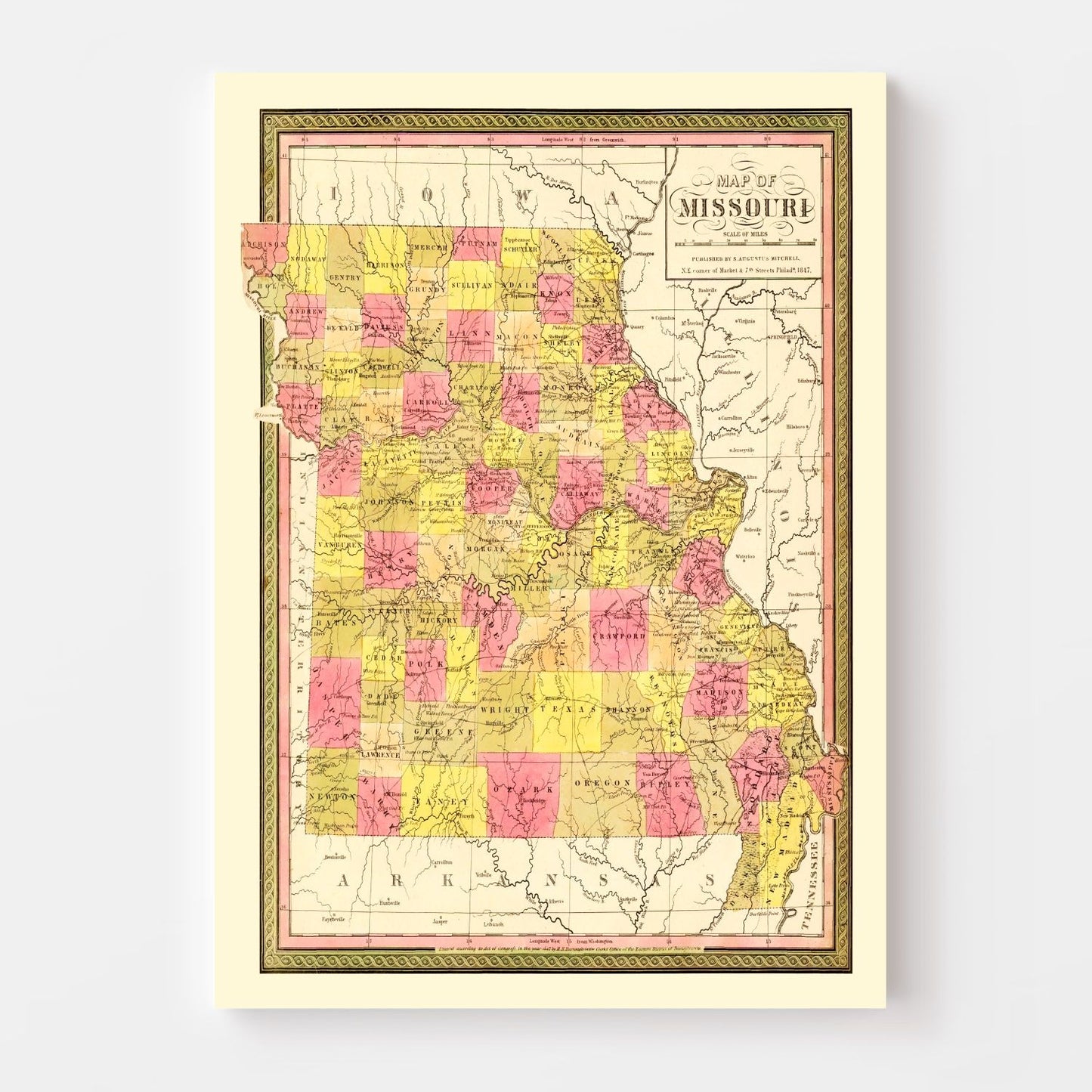 Vintage Map of Missouri, 1847