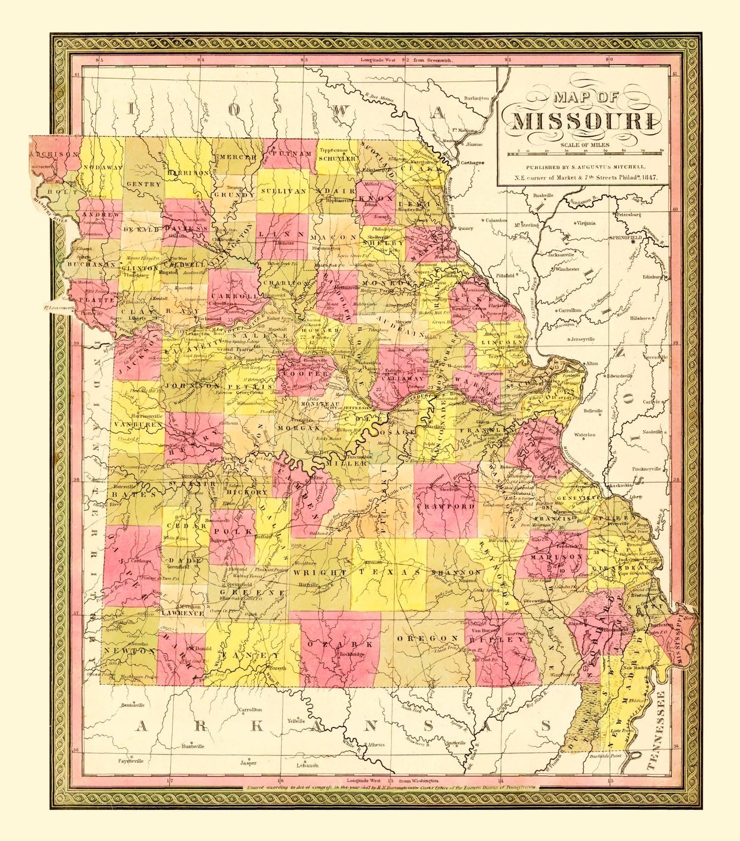 Vintage Map of Missouri, 1847