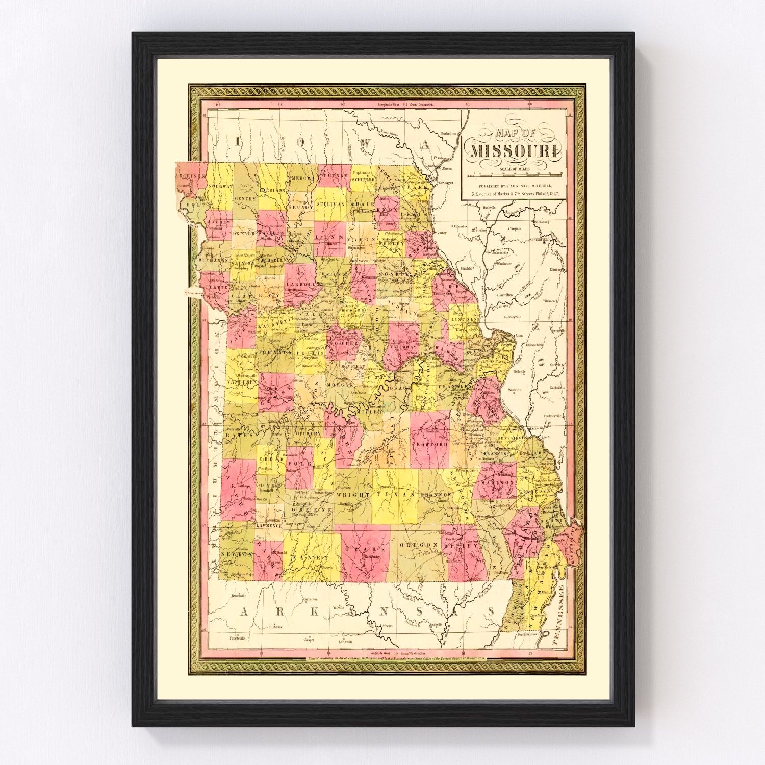 Vintage map of Missouri, 1847