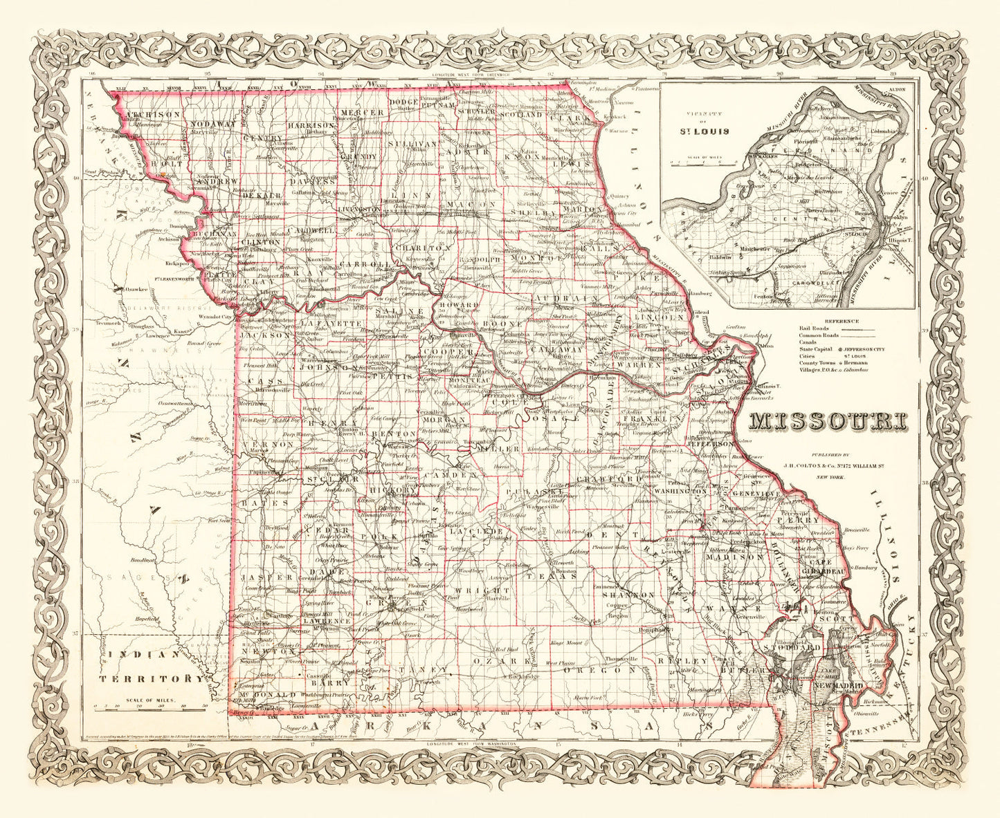 Vintage Map of Missouri, 1855