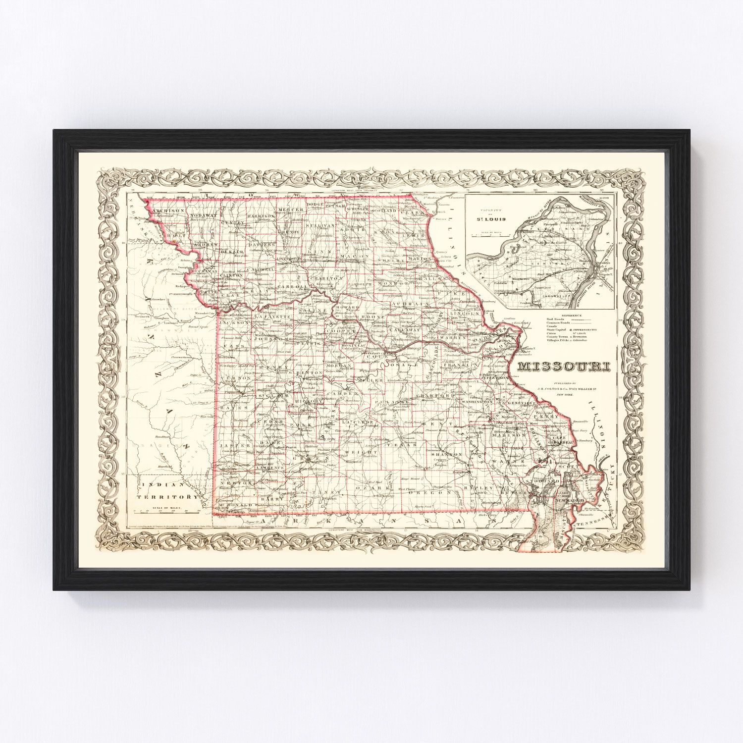 Vintage map of Missouri, 1855