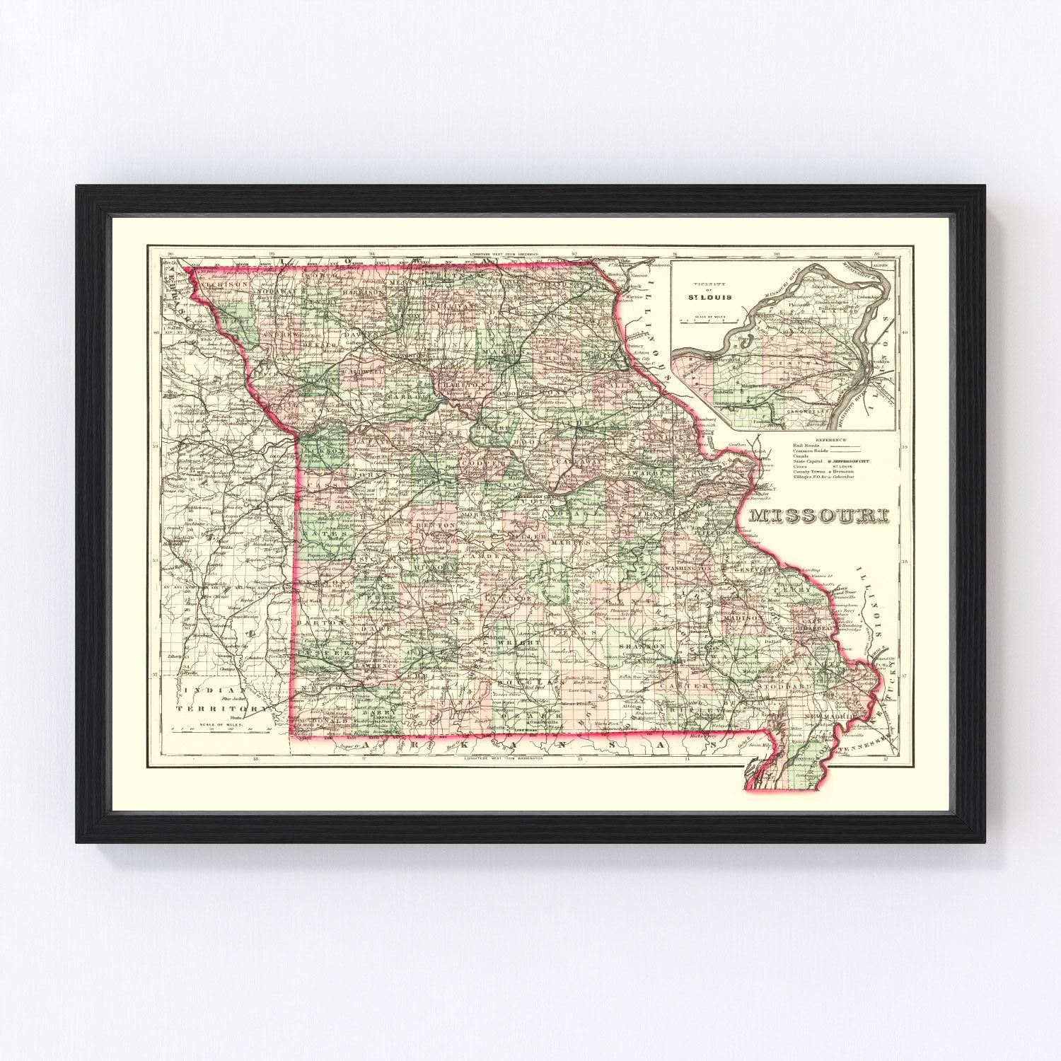 Vintage map of Missouri, 1875