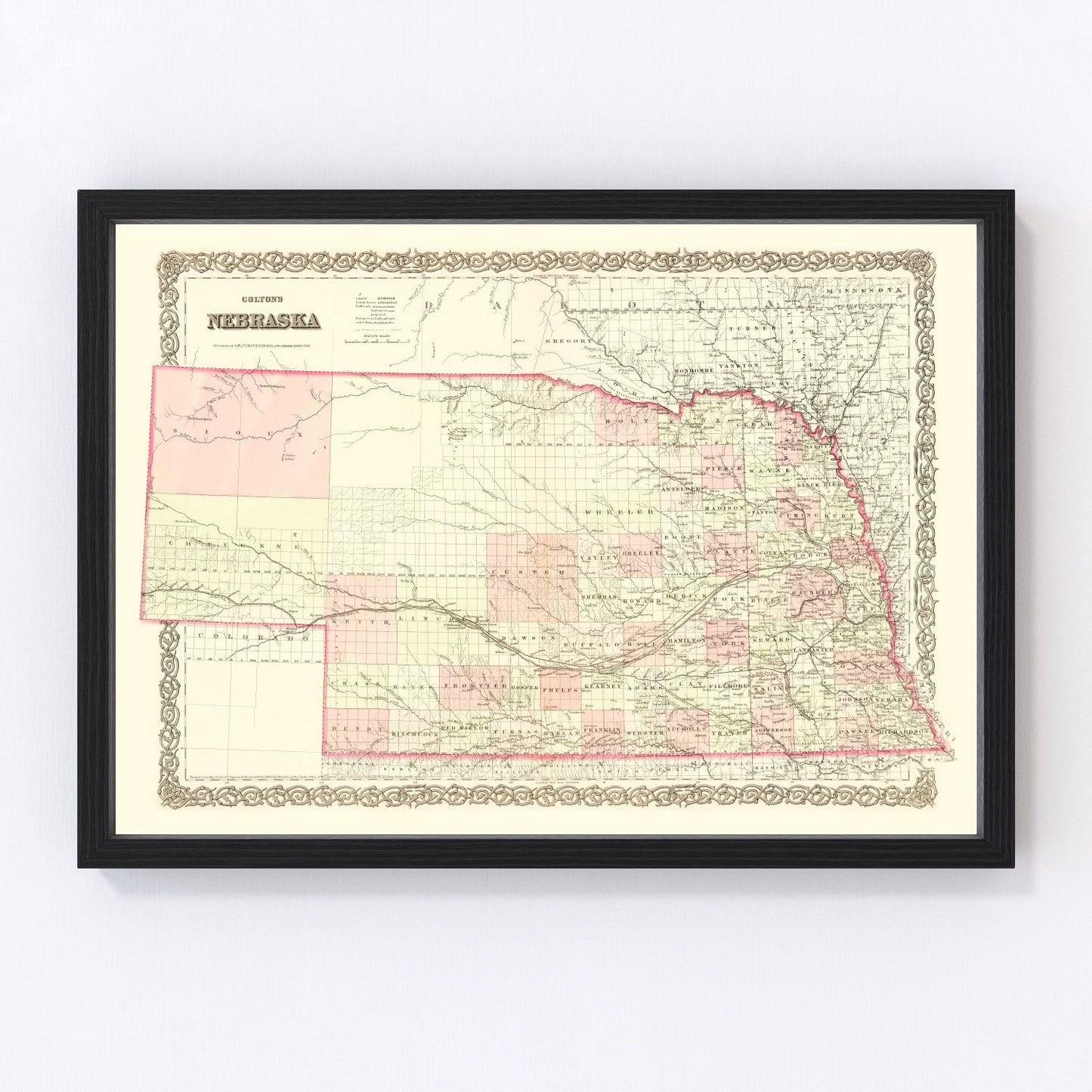 Vintage map of Nebraska, 1867