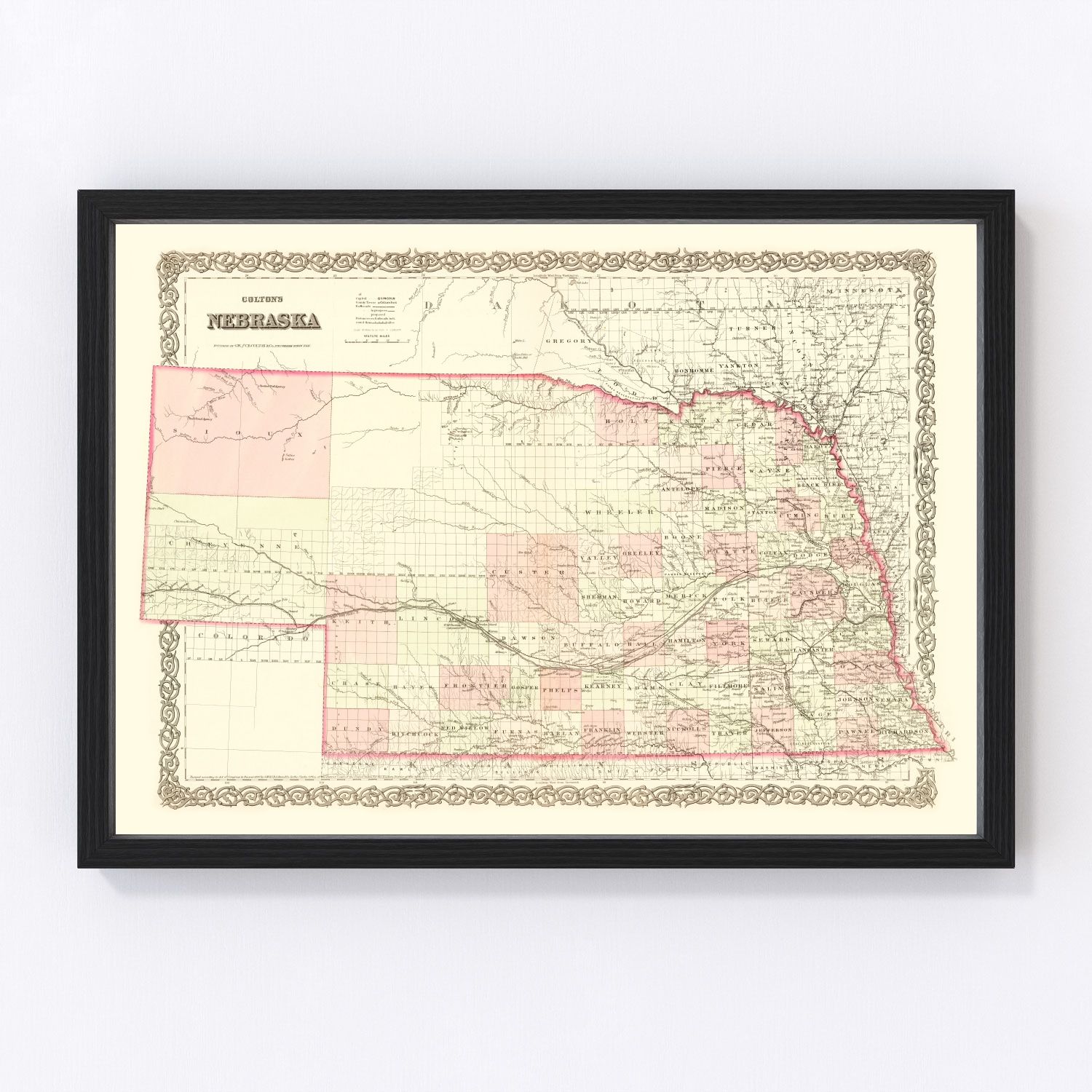 Vintage map of Nebraska, 1867