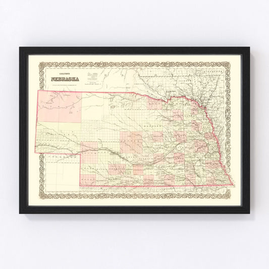Vintage map of Nebraska, 1867