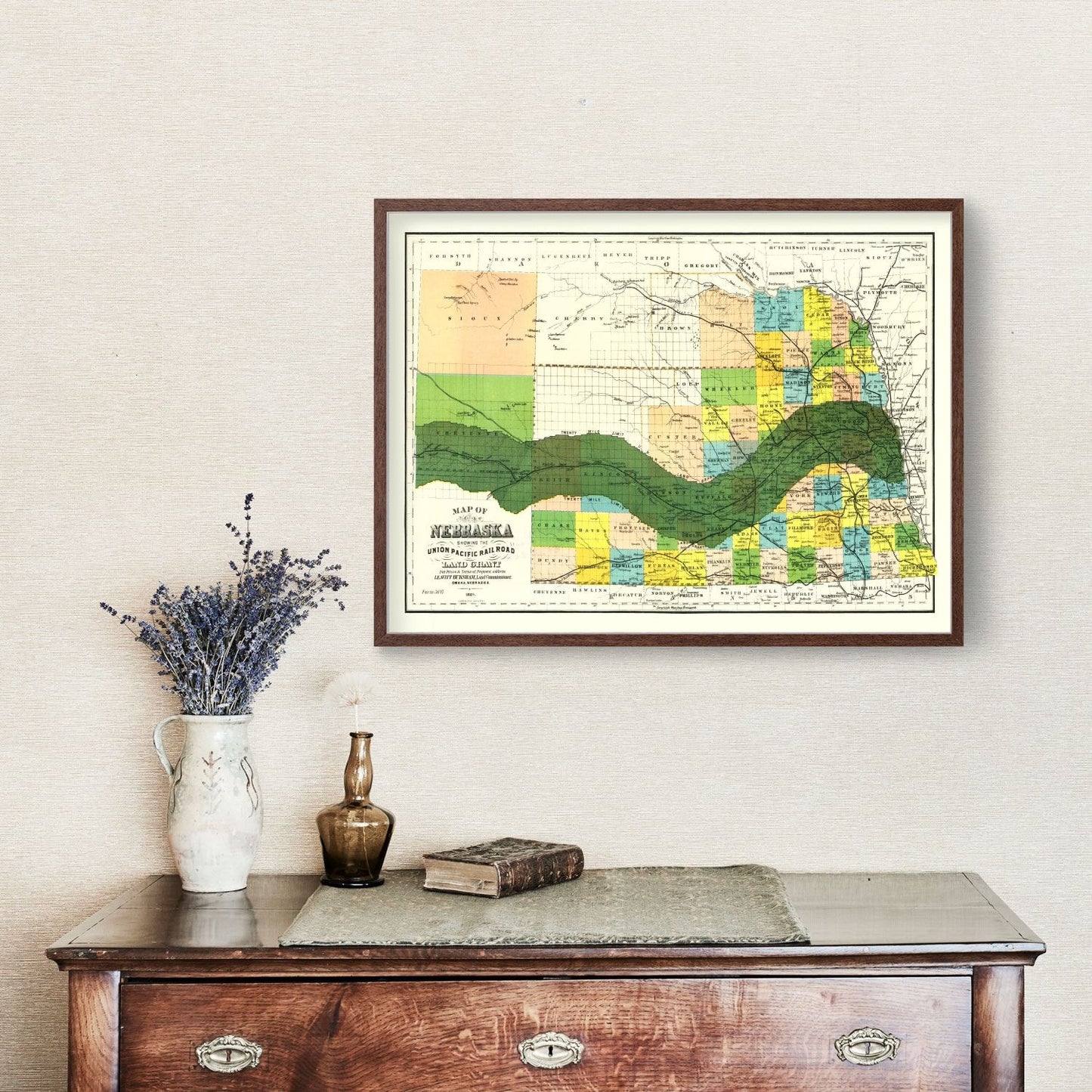 Vintage Union Pacific Railroad Land Grant Map of Nebraska, 1884