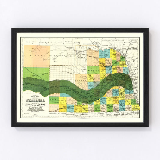 vintage Union Pacific railroad land grant map of Nebraska, 1884