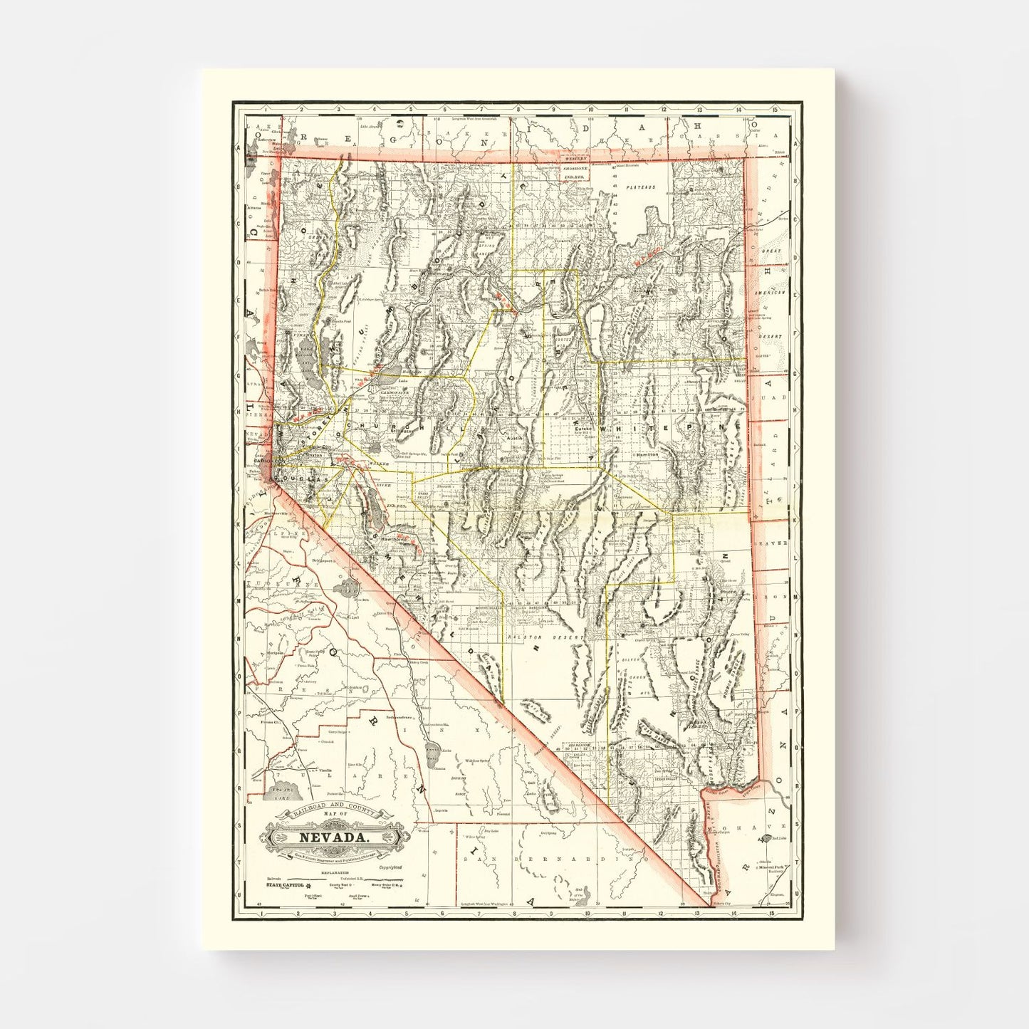 Vintage Railroad Map of Nebraska, 1884