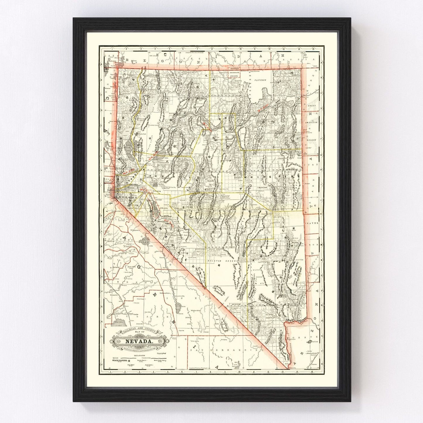 vintage railroad map of Nebraska, 1884