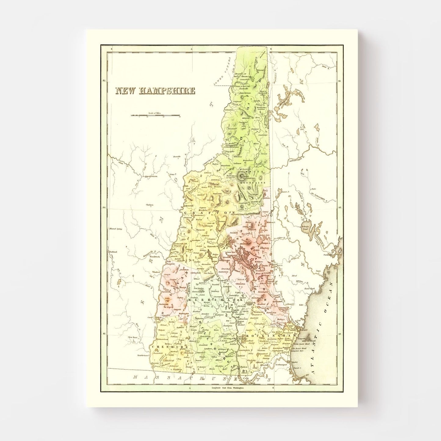 Vintage Map of New Hampshire, 1838 II