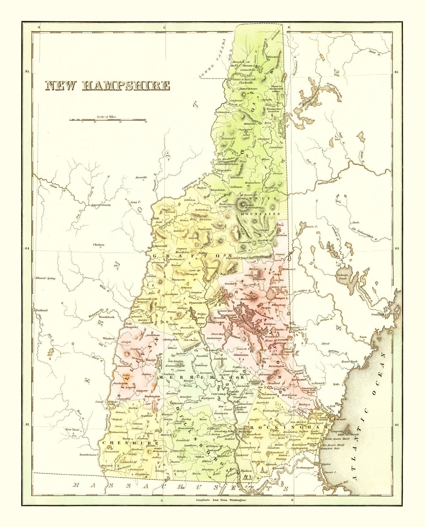 Vintage Map of New Hampshire, 1838 II