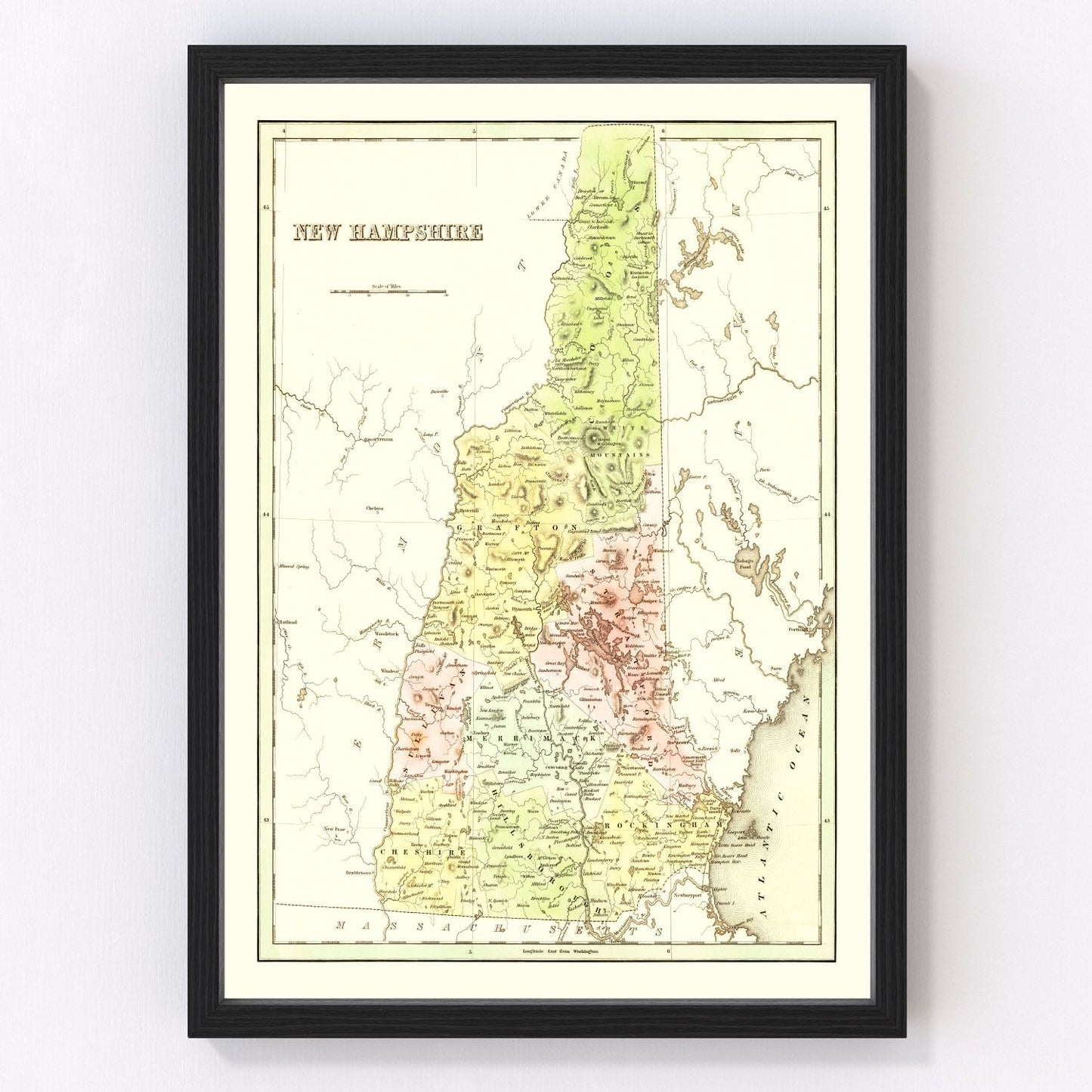 Vintage map of New Hampshire, 1838