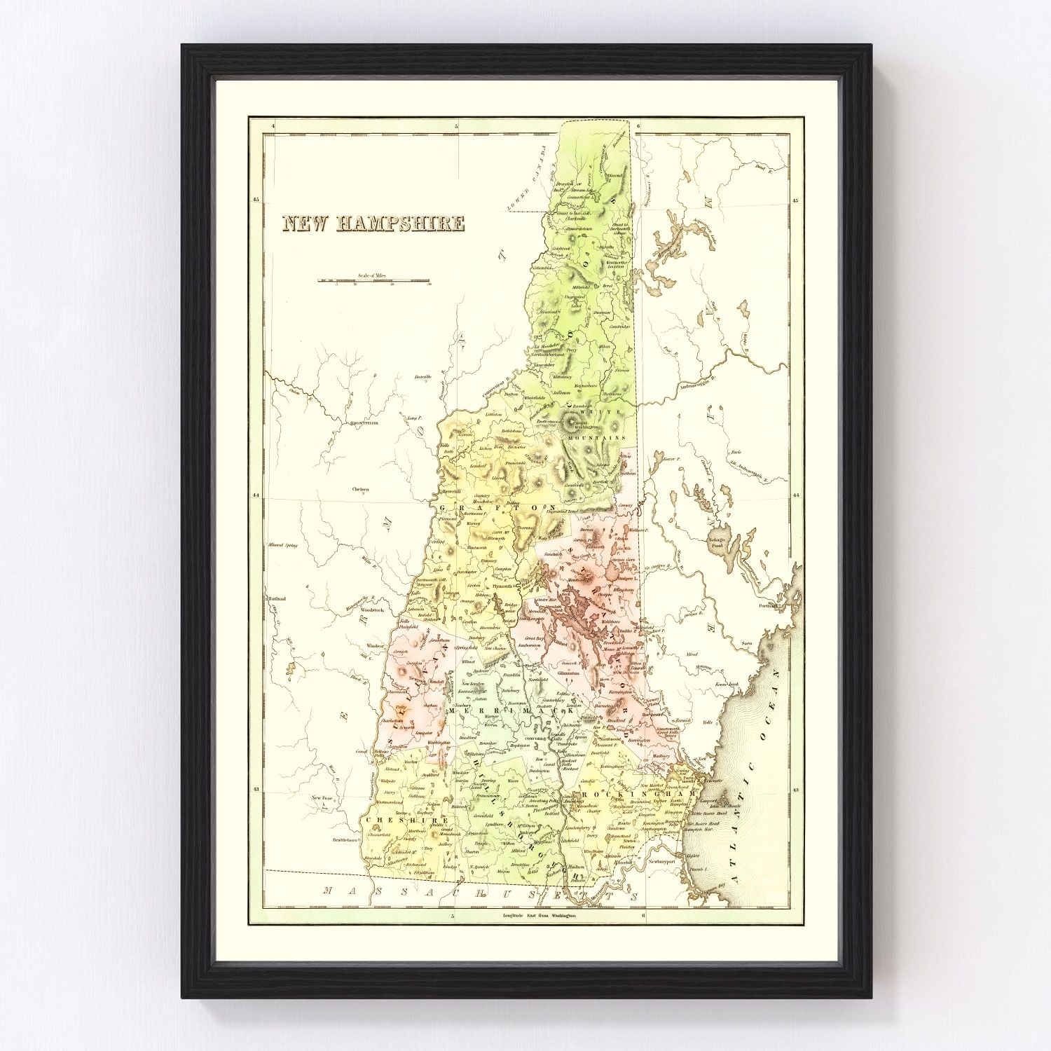 Vintage map of New Hampshire, 1838