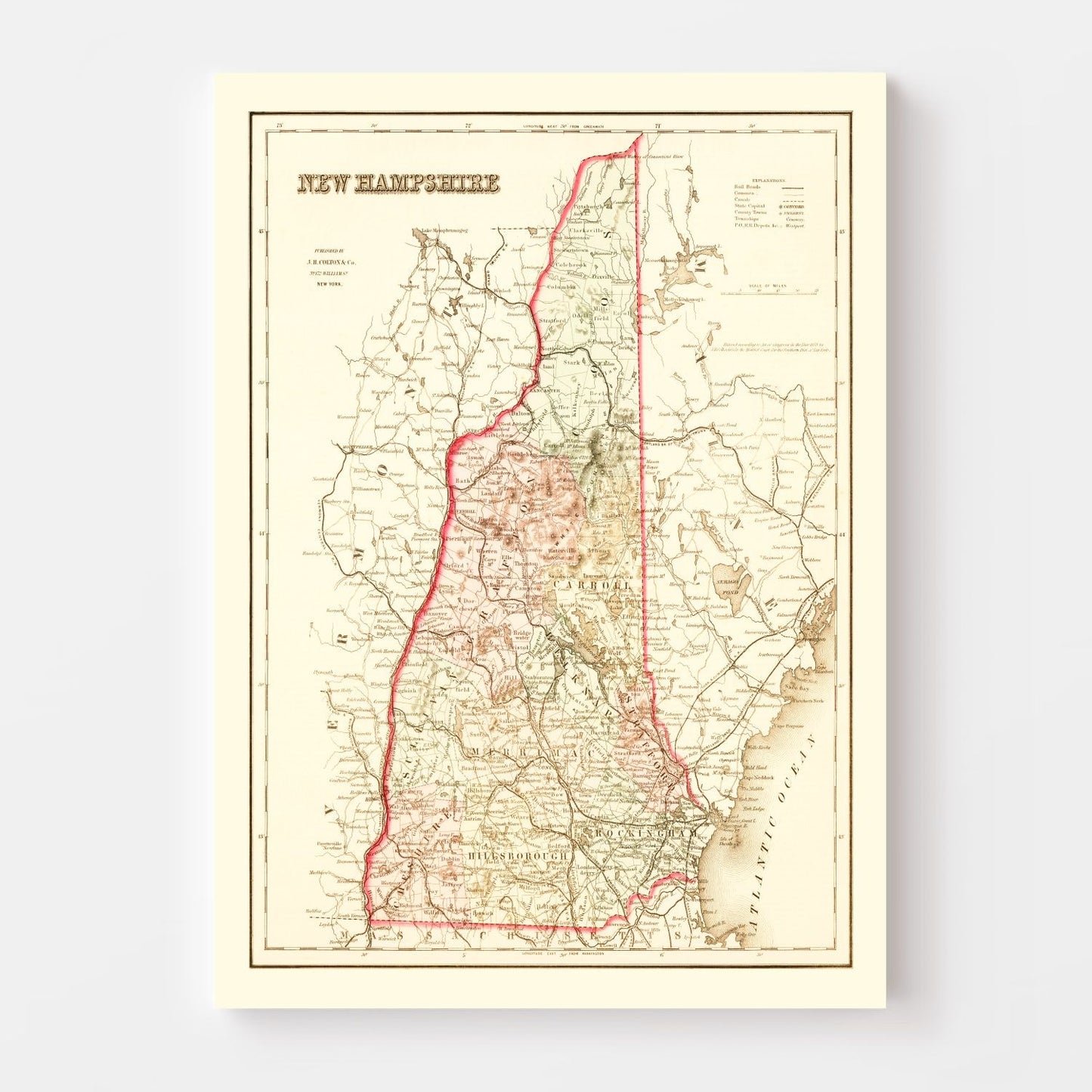 Vintage Map of New Hampshire, 1858