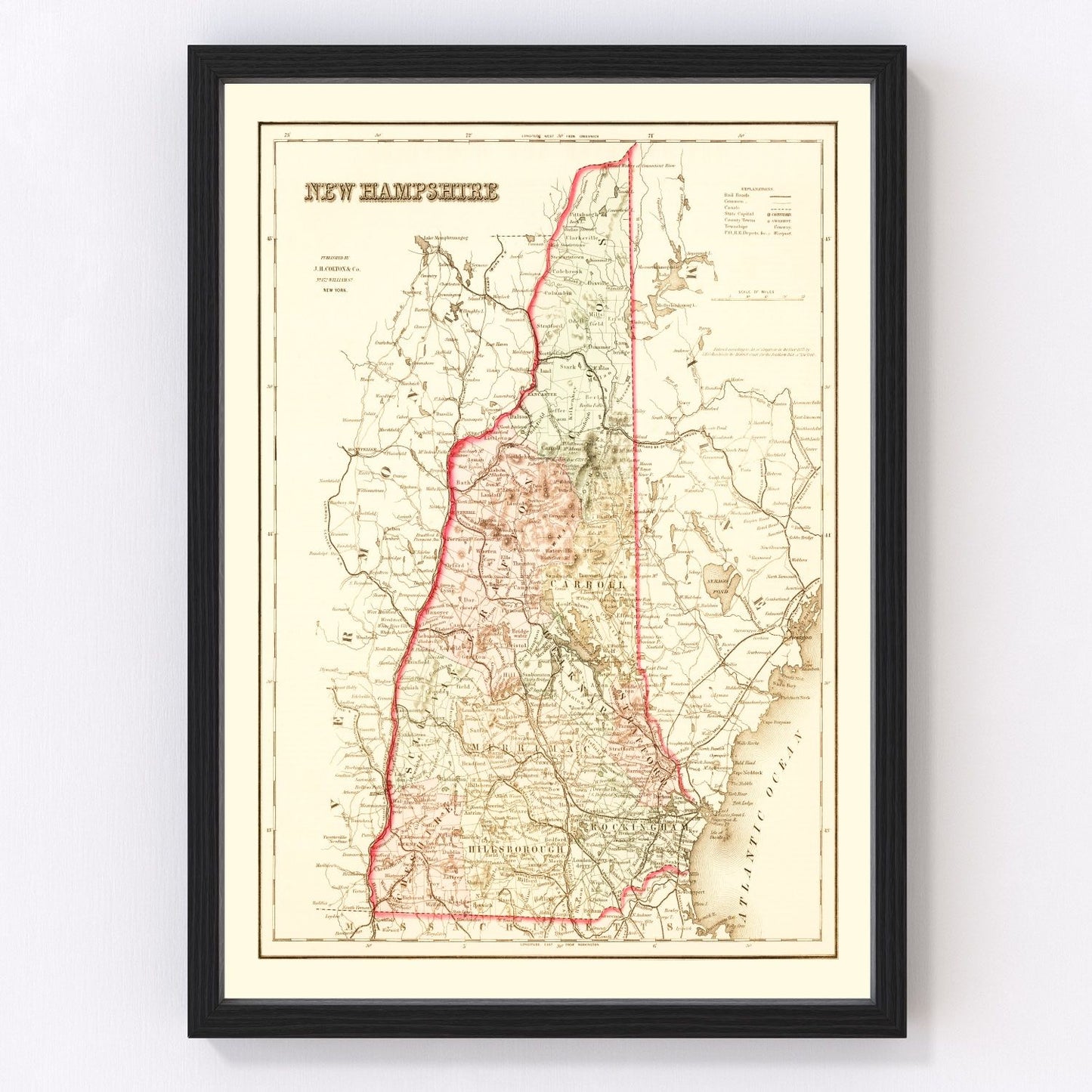 Vintage map of New Hampshire, 1858