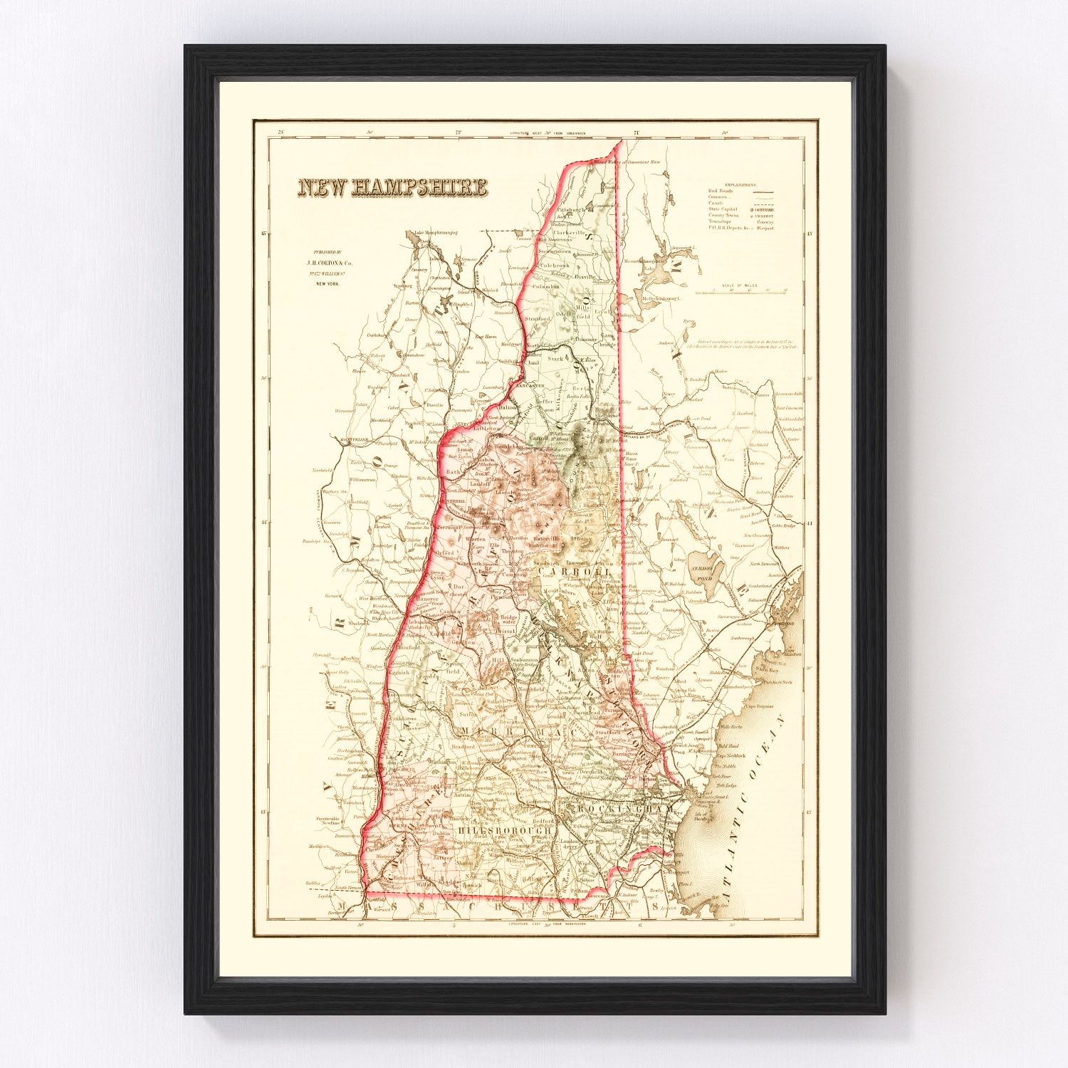 Vintage map of New Hampshire, 1858