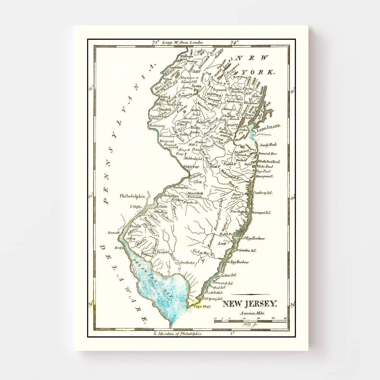 Vintage Map of New Jersey, 1814