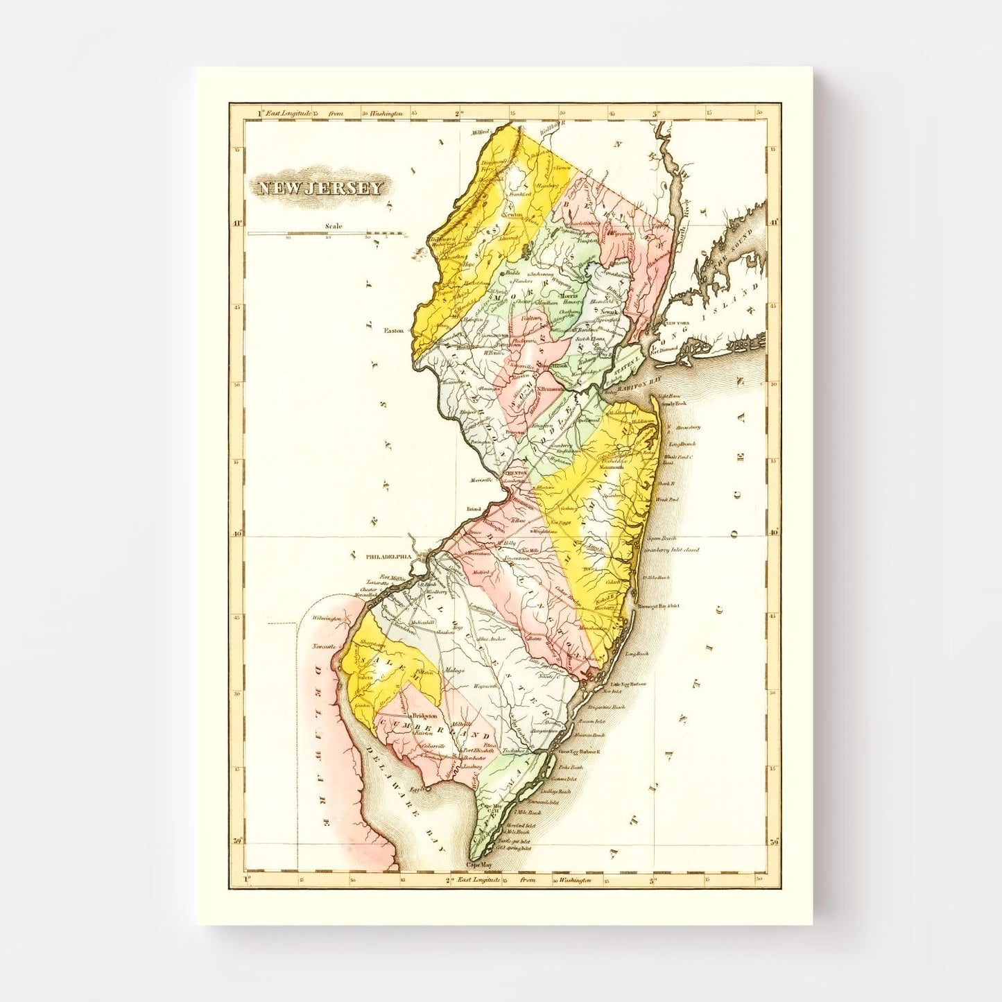 Vintage Map of New Jersey, 1823
