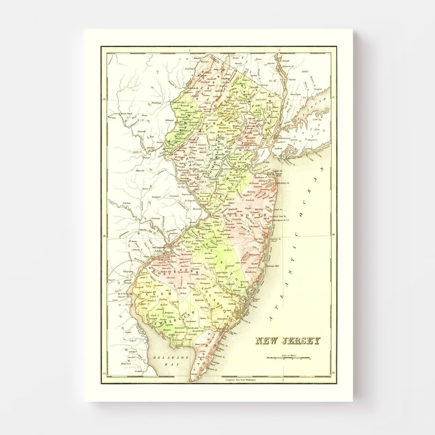 Vintage Map of New Jersey, 1838