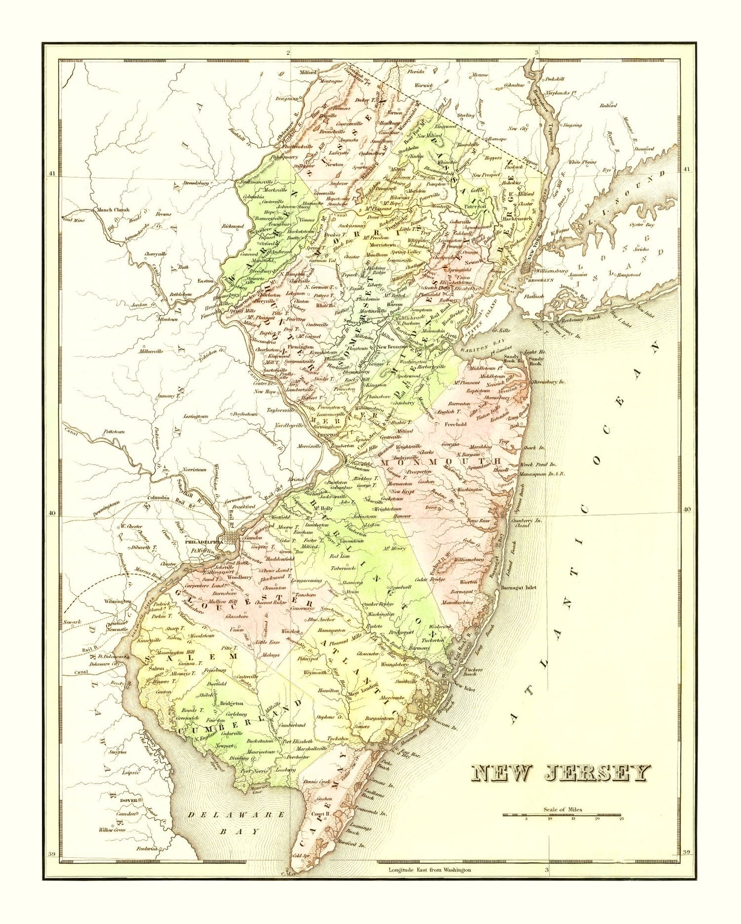 Vintage Map of New Jersey, 1838