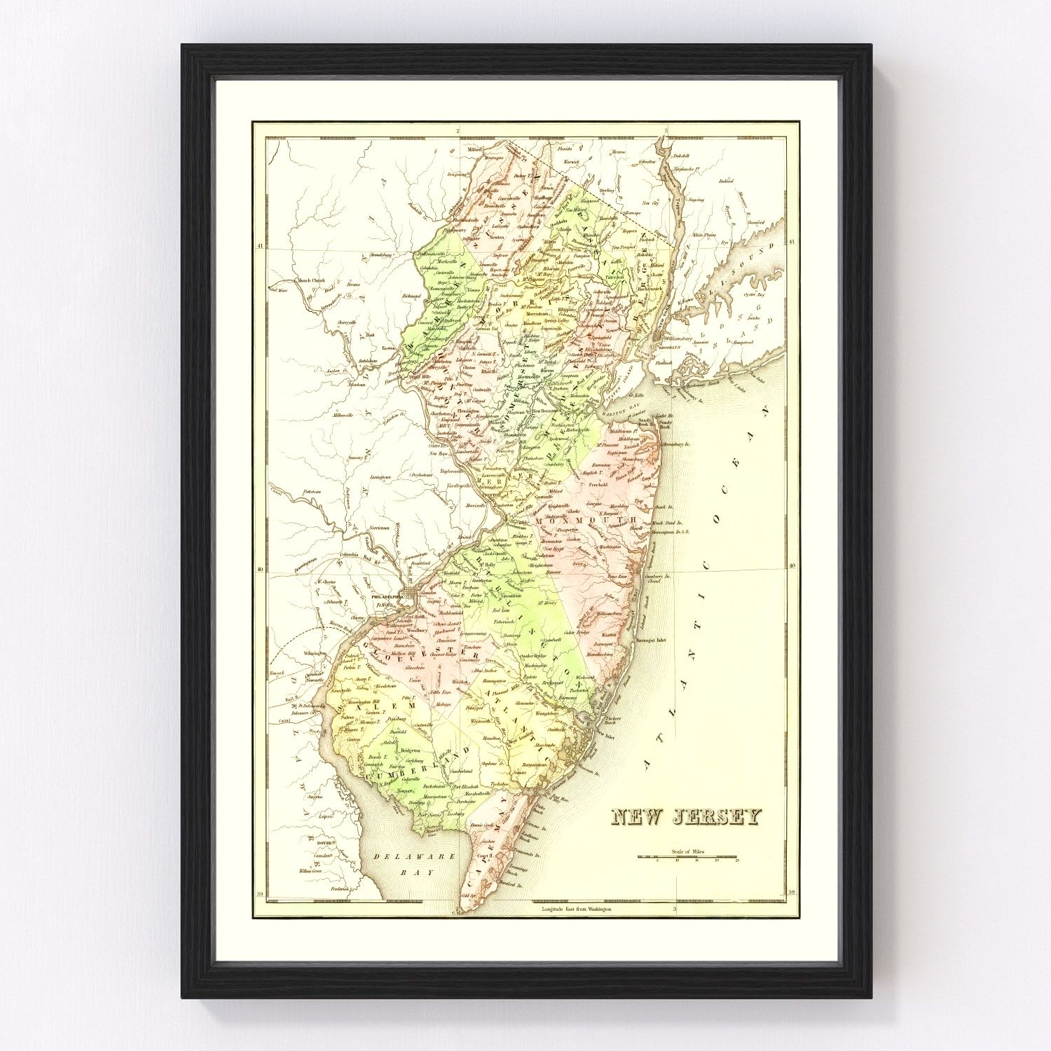 Vintage map of New Jersey, 1838