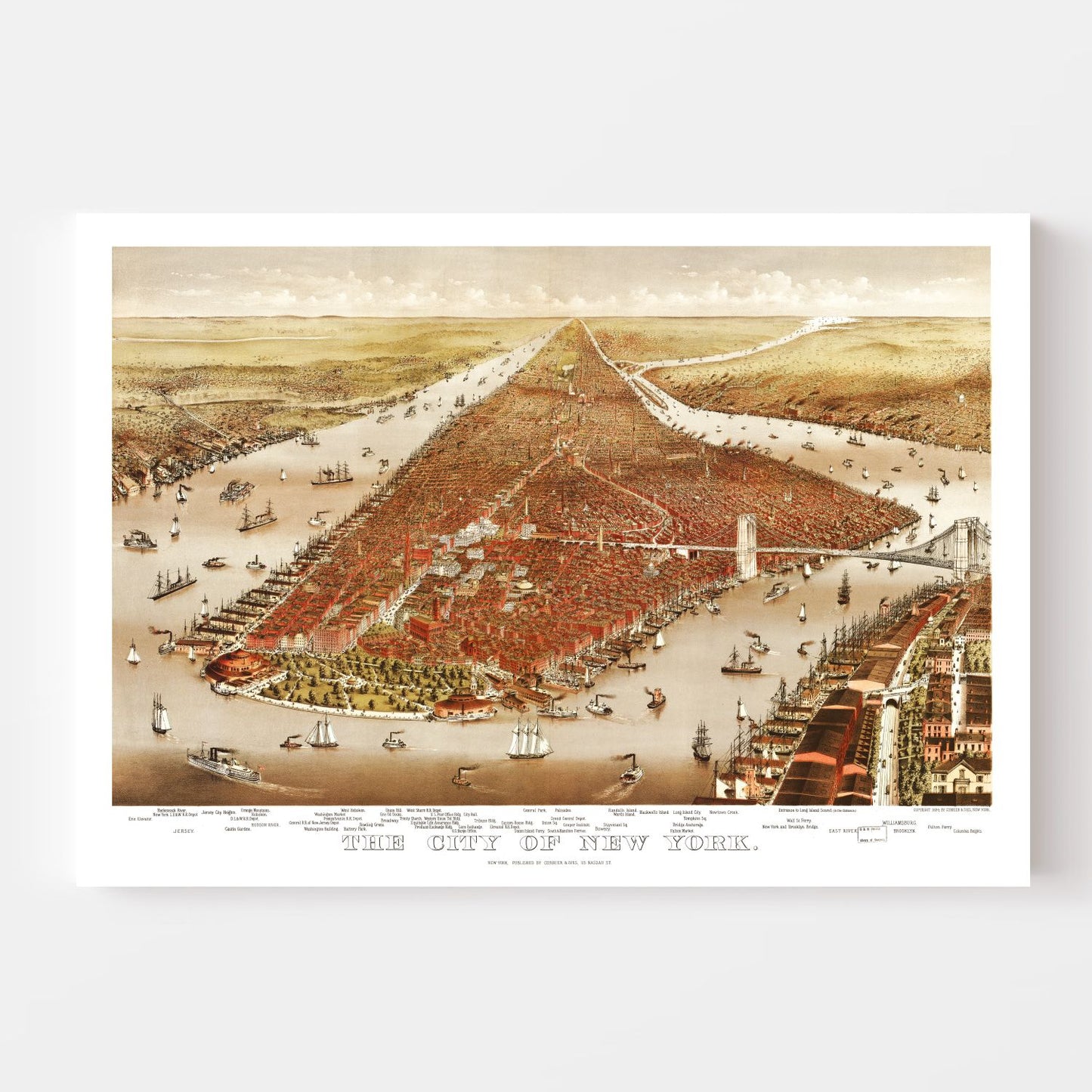 Vintage Map of New York City, New York, 1884