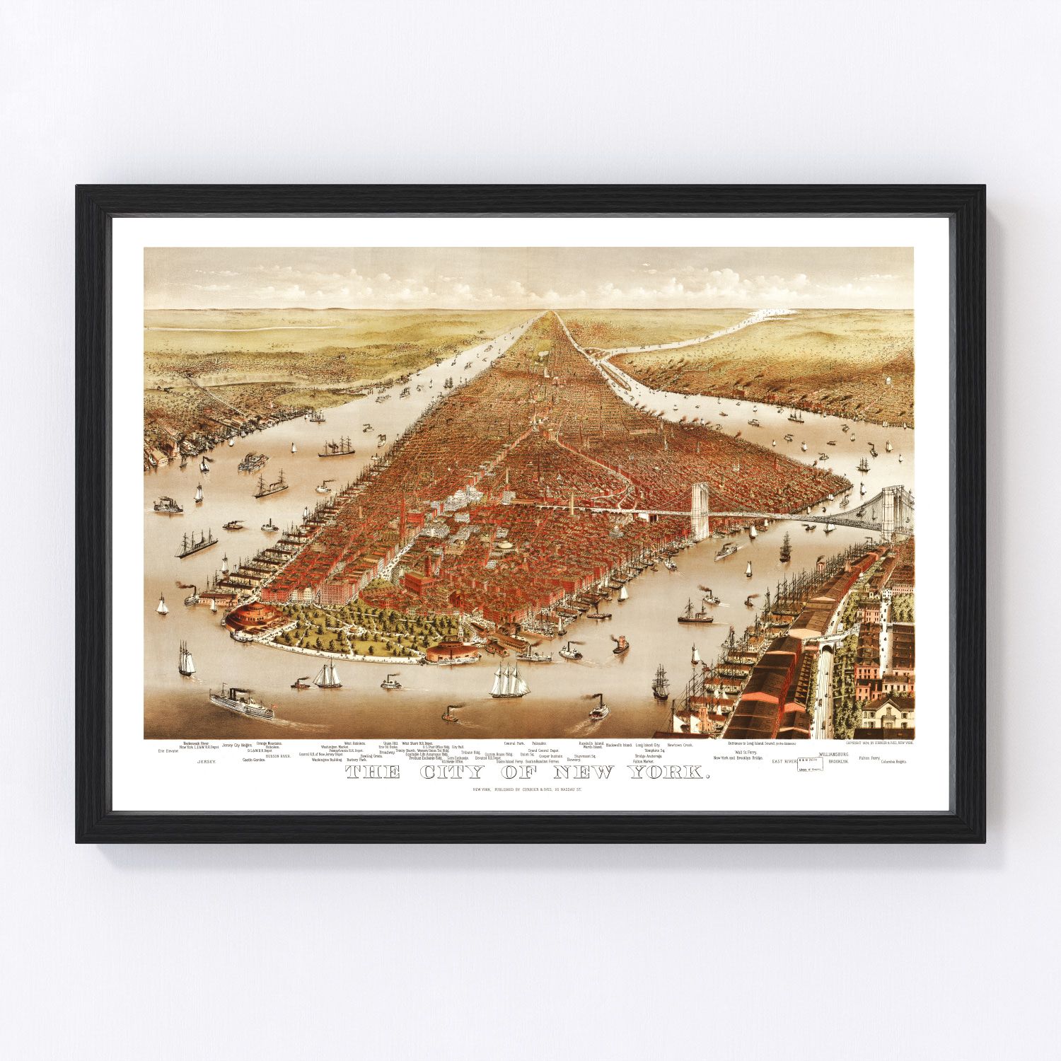 Vintage map of New York City, New York, 1884