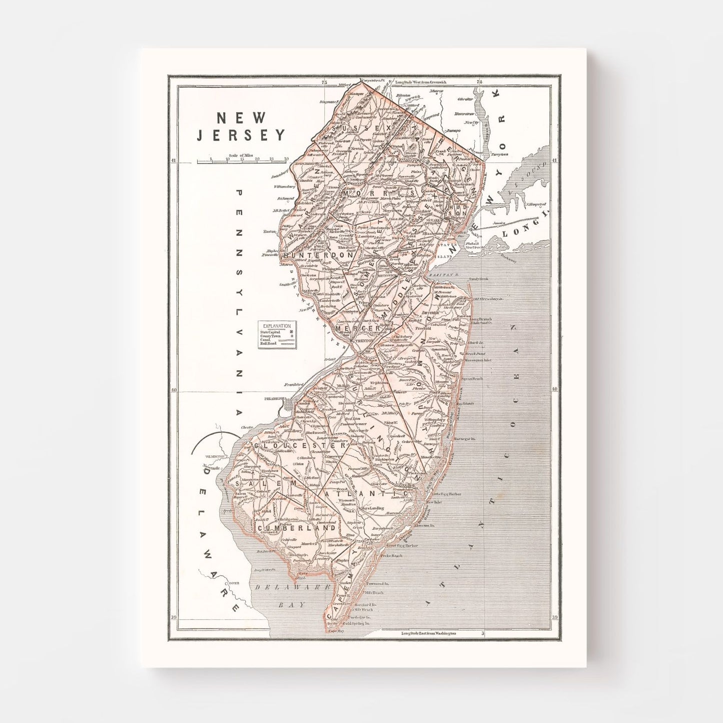 Vintage Map of New Jersey, 1846