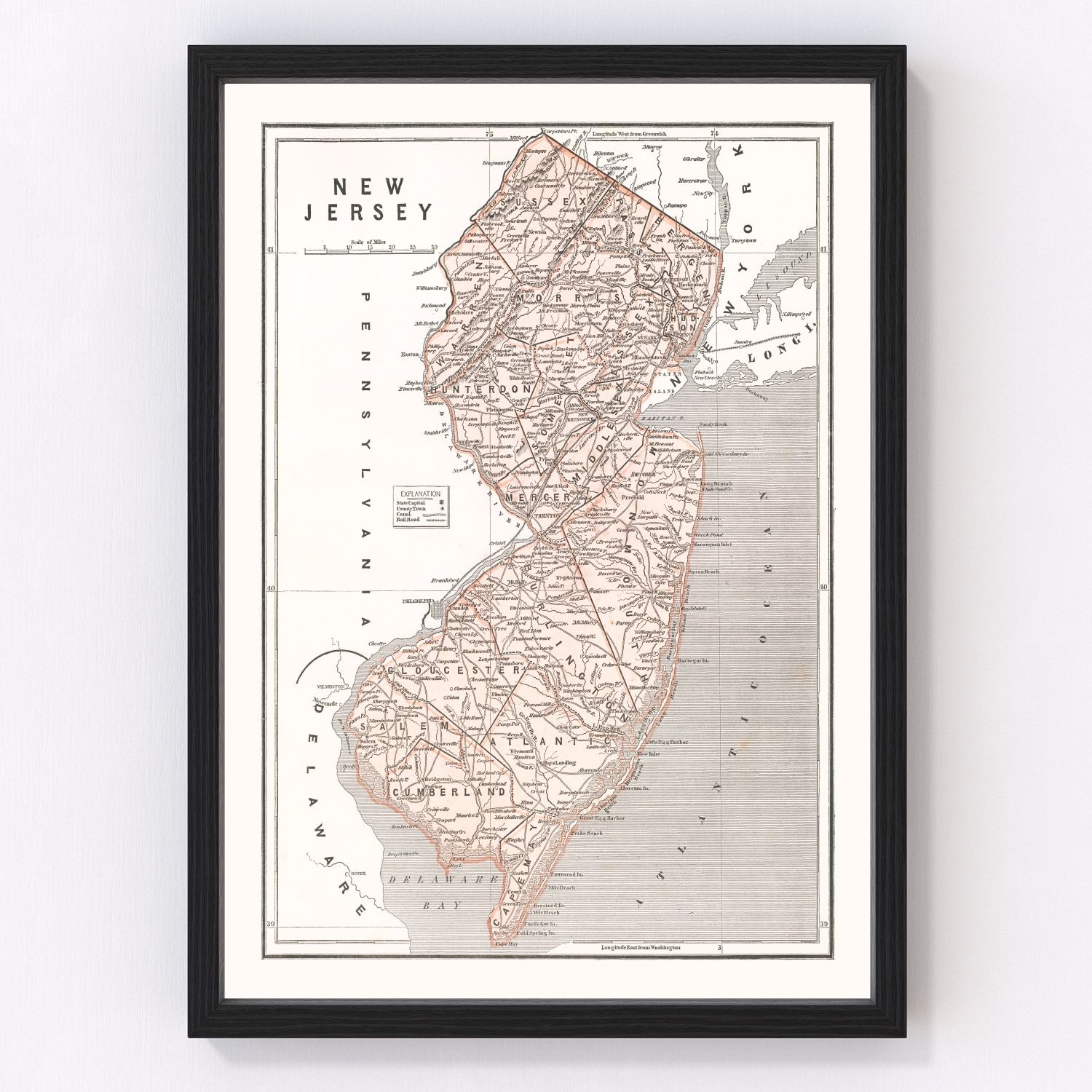 Vintage map of New Jersey, 1846