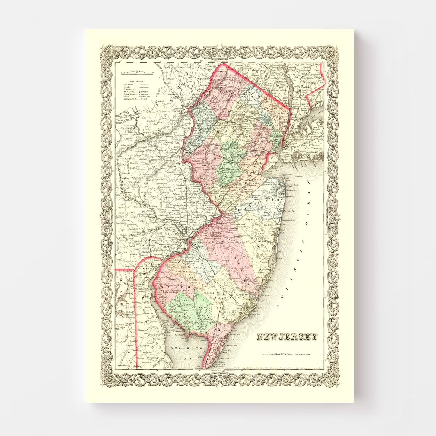 Vintage Map of New Jersey, 1855