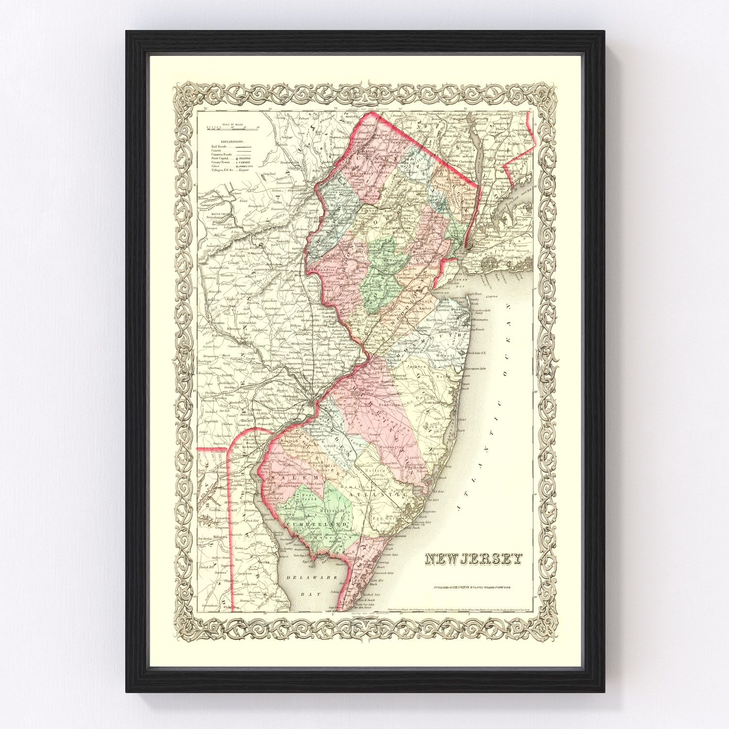 Vintage map of New Jersey, 1855