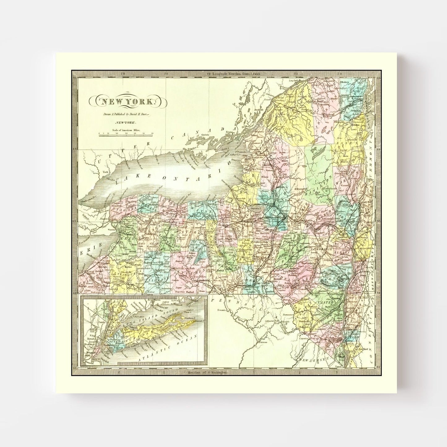 Vintage Map of New York State, 1836