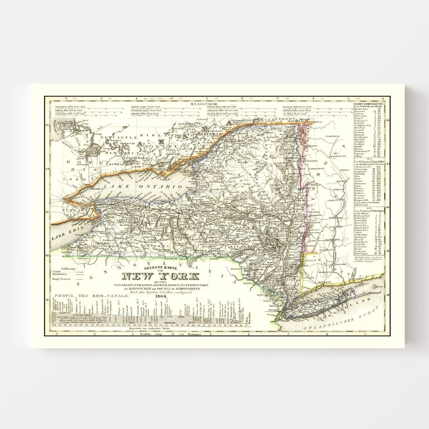 Vintage Map of New York State, 1844