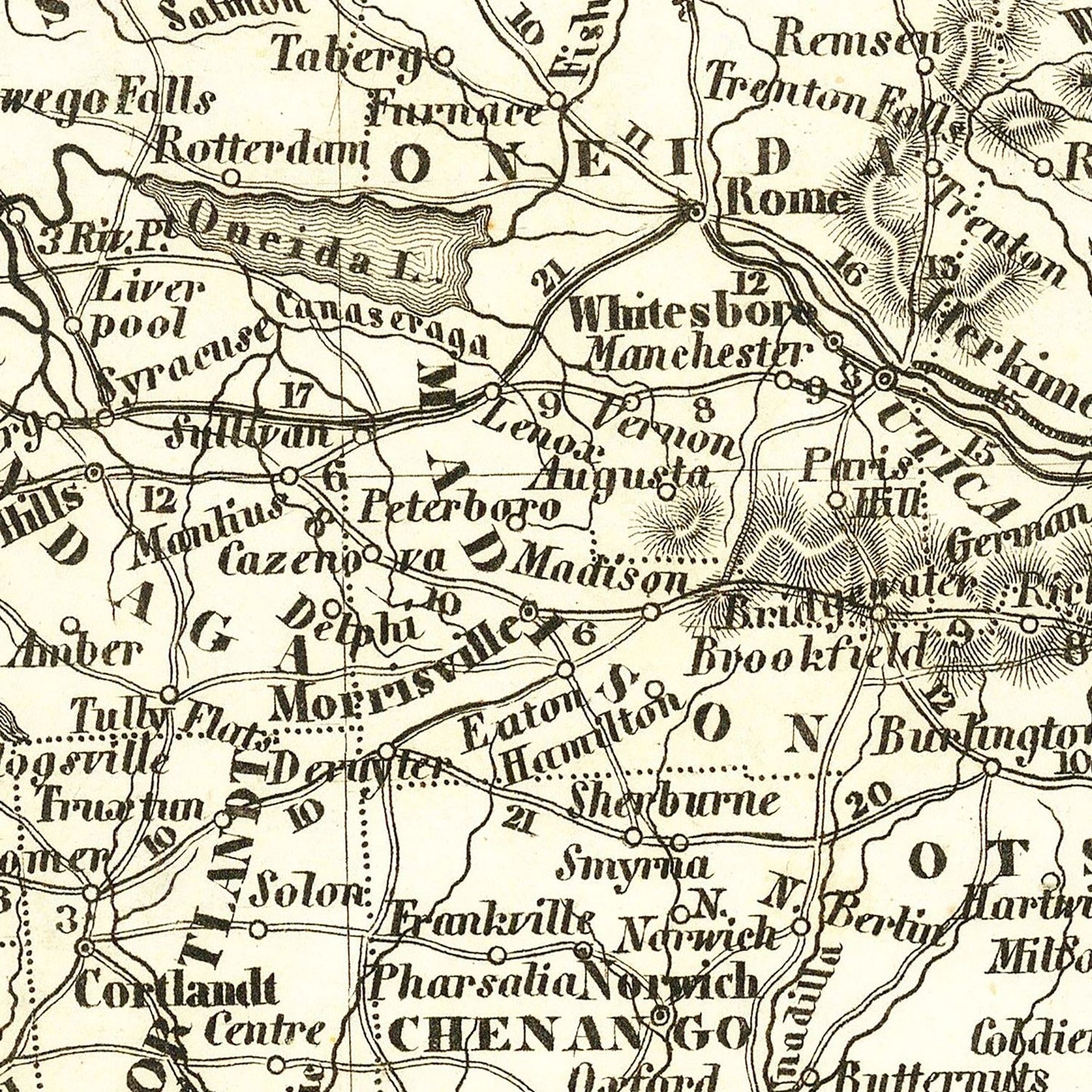Vintage Map of New York State, 1844