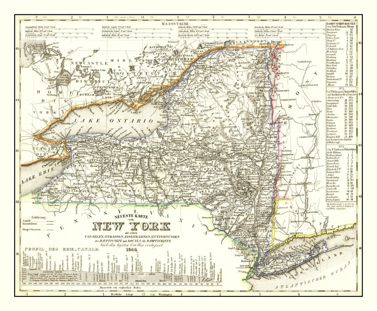 Vintage Map of New York State, 1844
