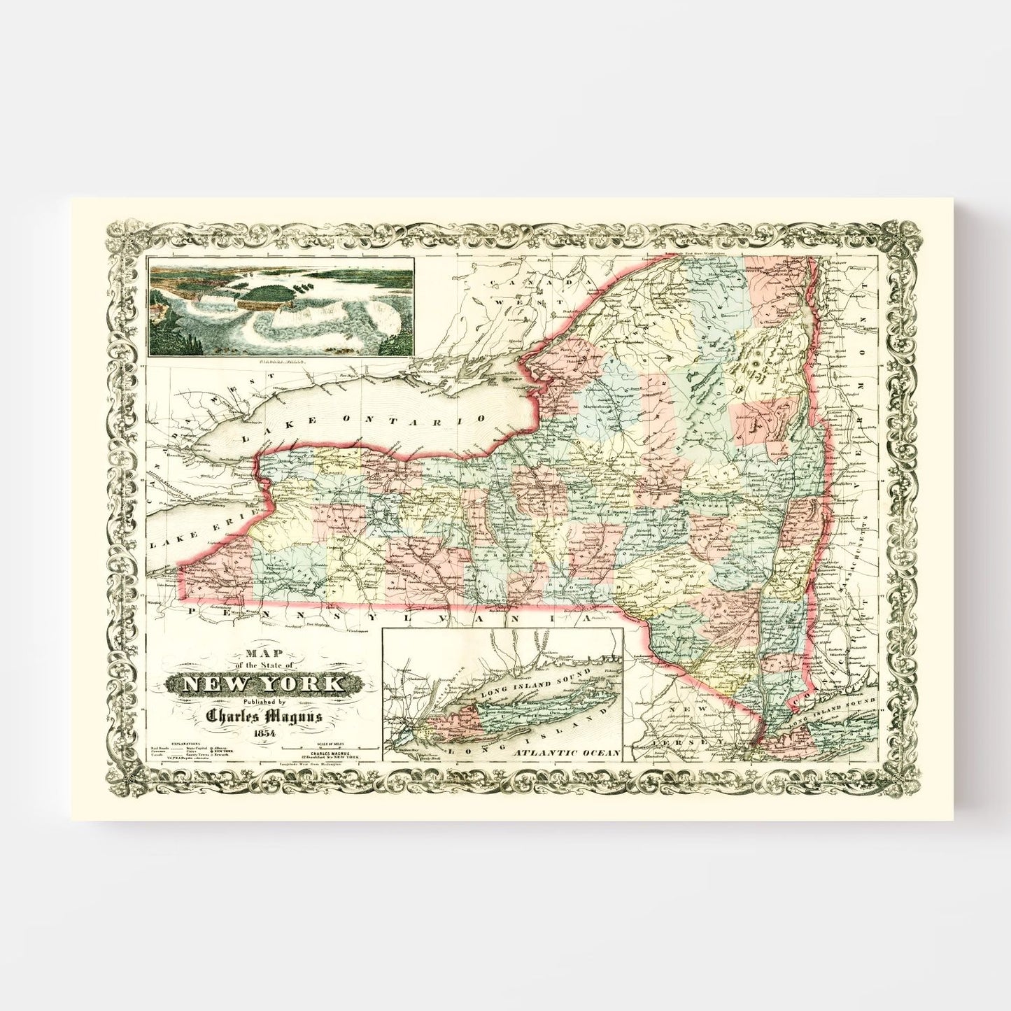 Vintage Map of New York State, 1854