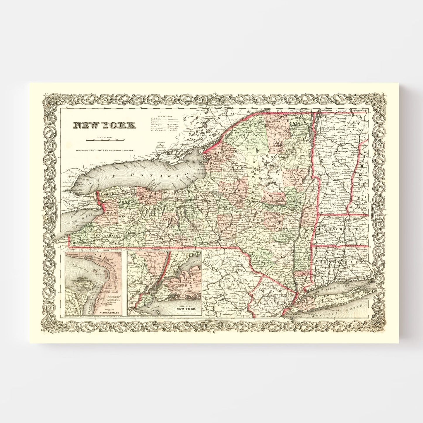 Vintage Map of New York State, 1855