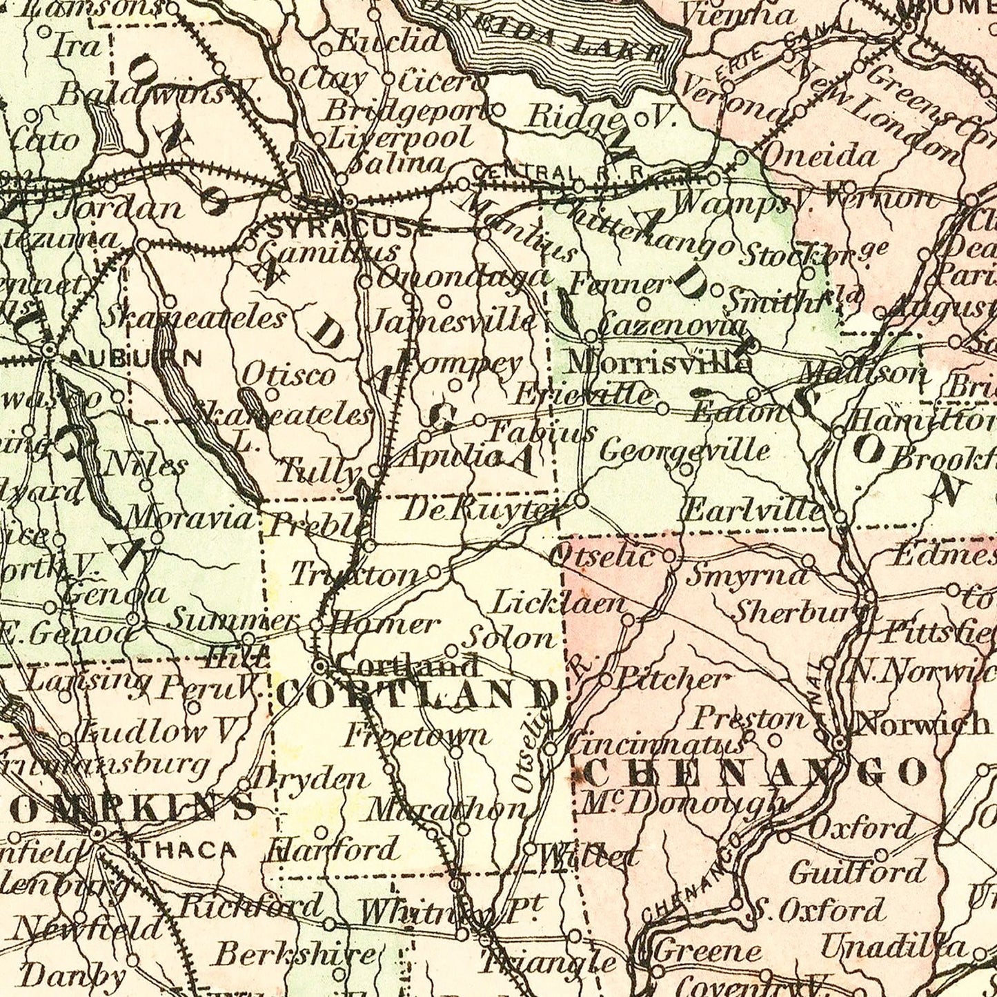 Vintage Map of New York State, 1855