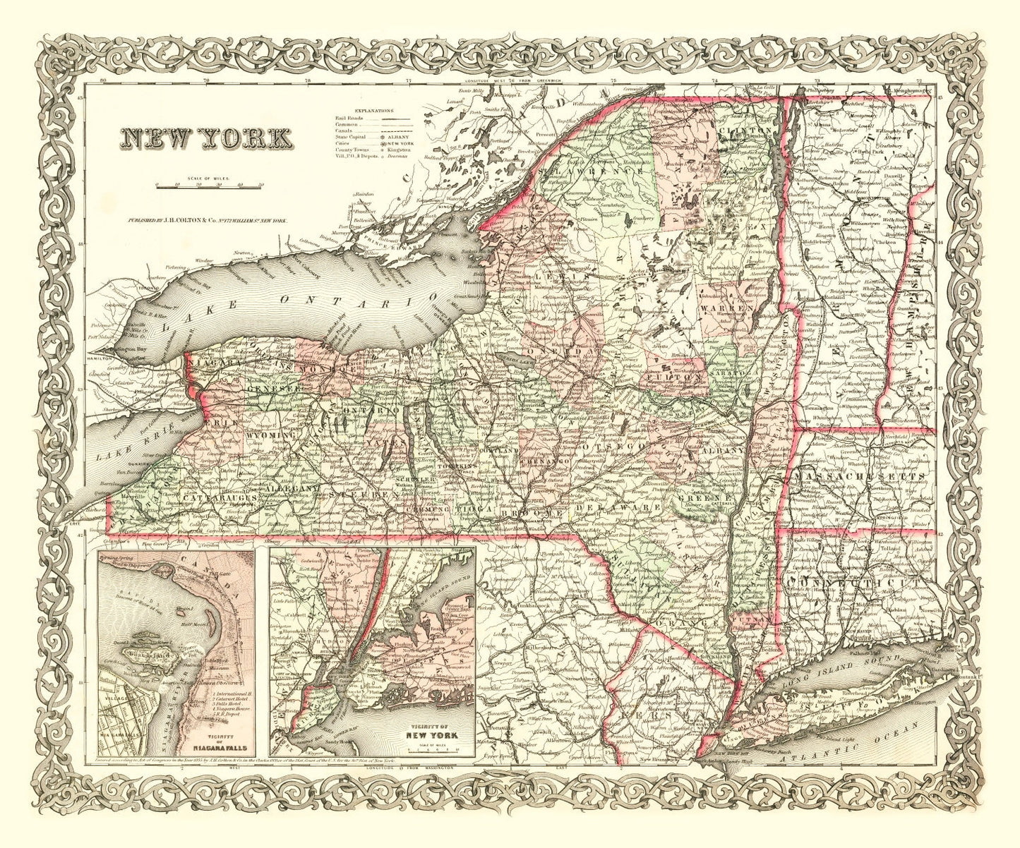 Vintage Map of New York State, 1855