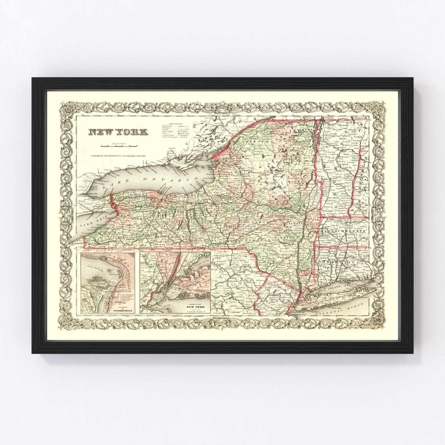 Vintage map of New York State, 1855