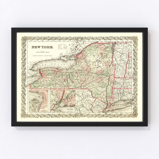 Vintage map of New York State, 1855