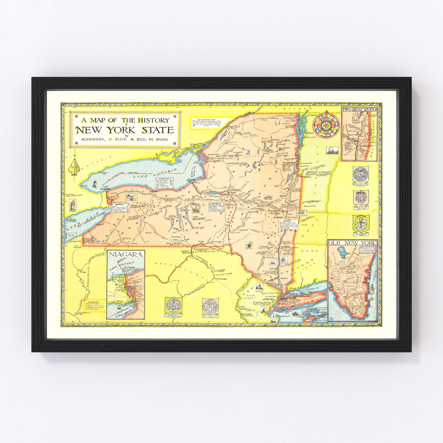 vintage pictorial history map of New York, 1928