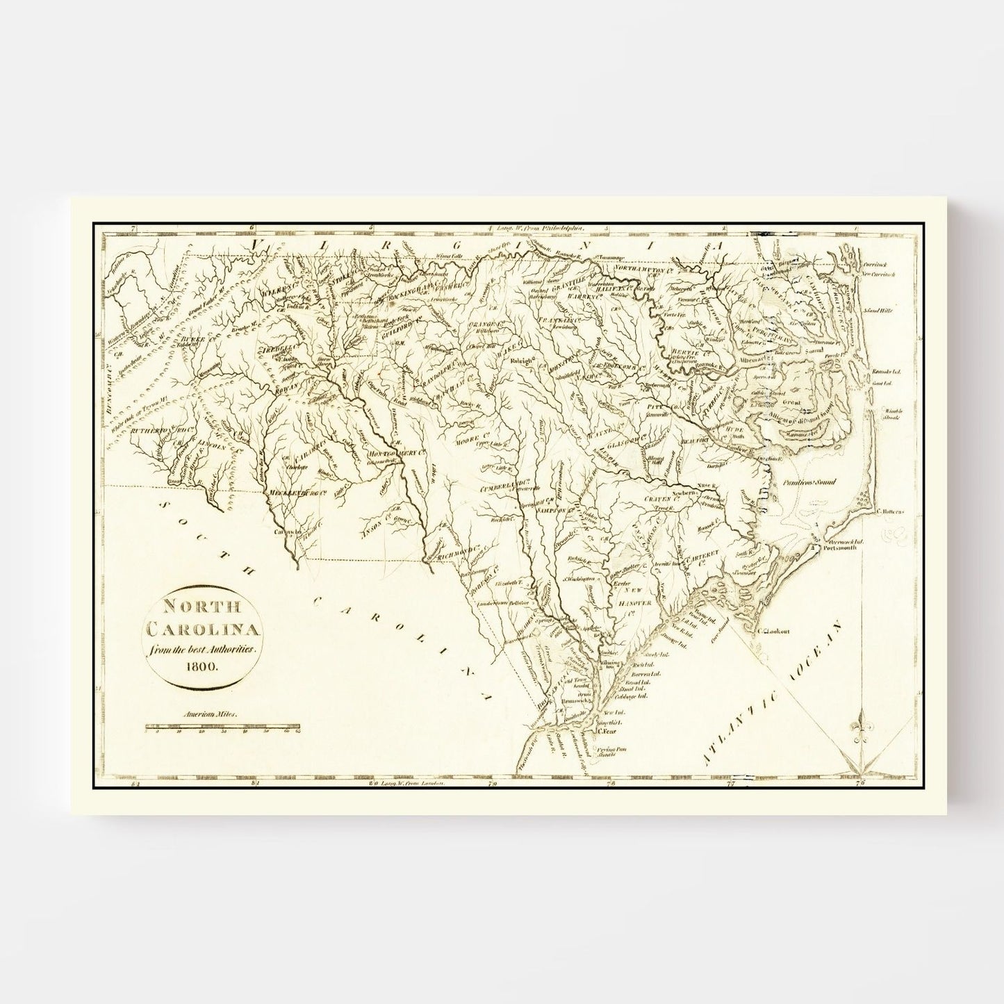 Vintage Map of North Carolina, 1800