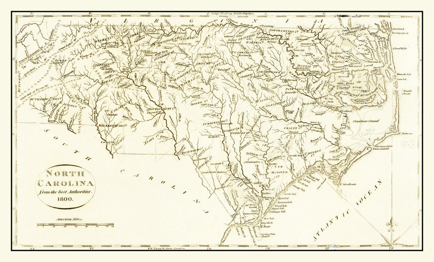 Vintage Map of North Carolina, 1800