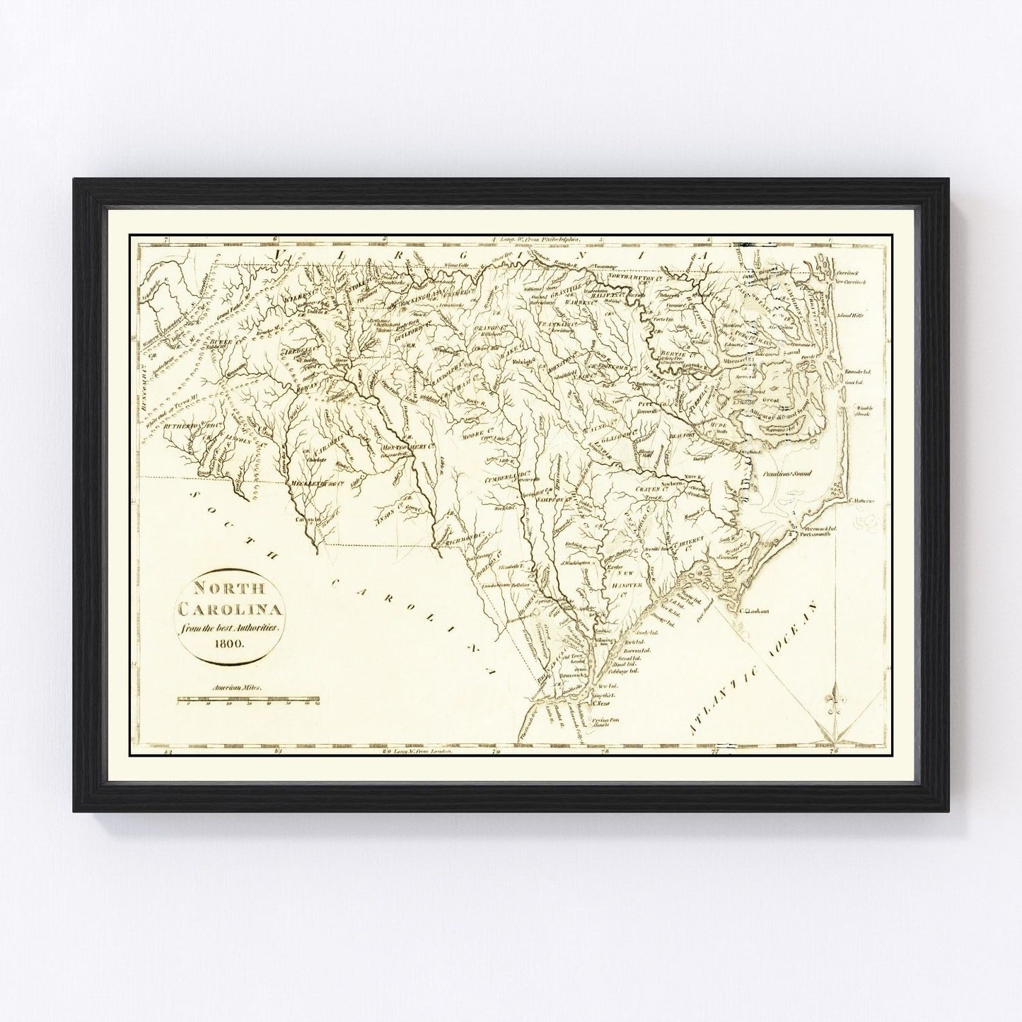 vintage map of North Carolina, 1800