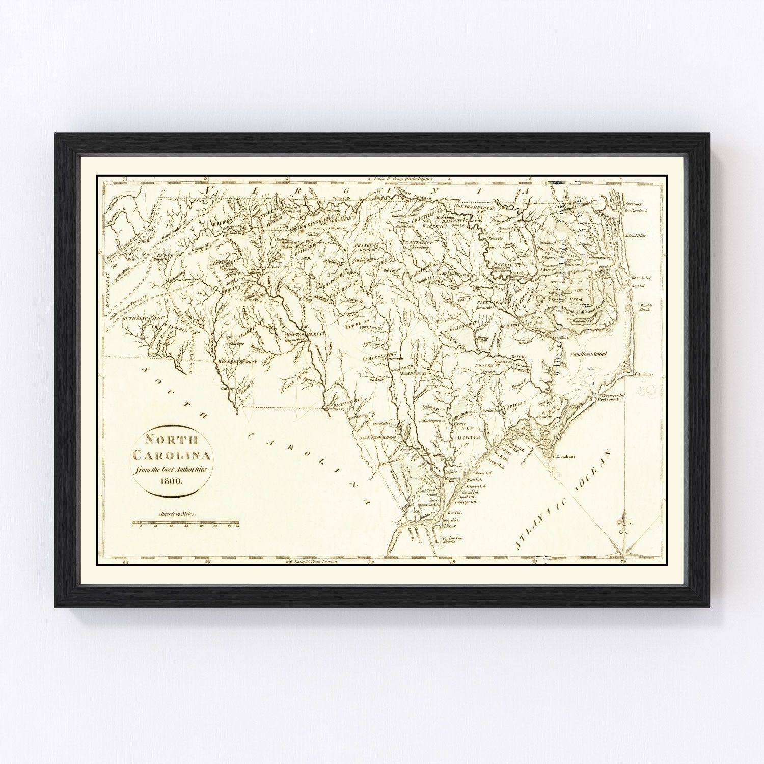 vintage map of North Carolina, 1800