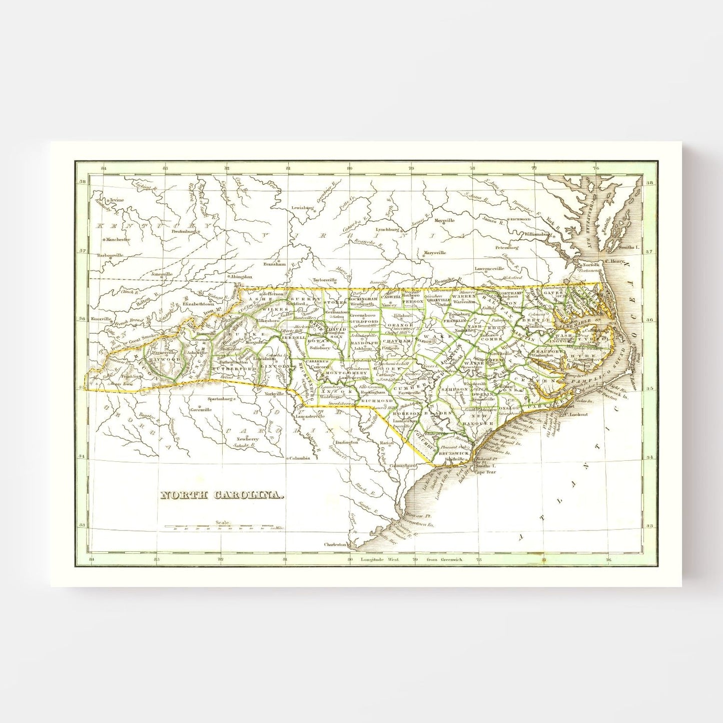 Vintage Map of North Carolina, 1835