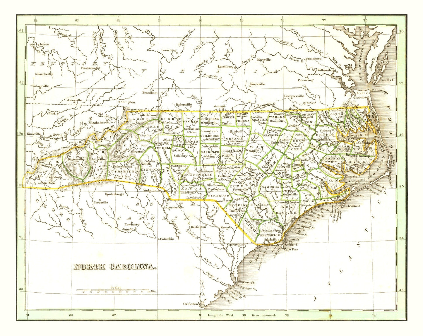 Vintage Map of North Carolina, 1835